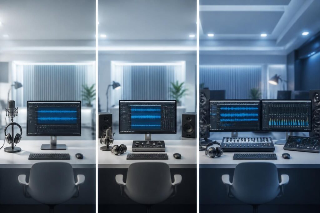 comparez les versions now, standard et pro de source connect pour choisir la meilleure solution d'enregistrement audio adaptée à vos besoins professionnels.