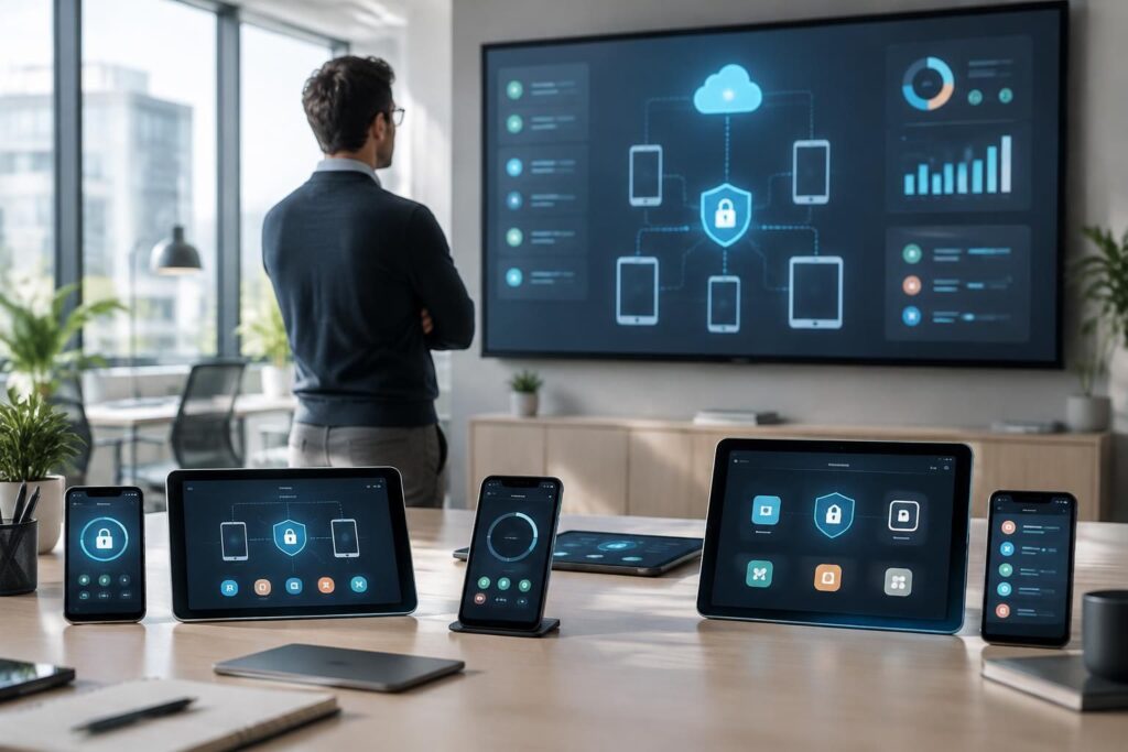 gérez efficacement vos appareils apple et android grâce au mdm : sécurisez, configurez et administrez votre parc mobile depuis une plateforme centralisée.